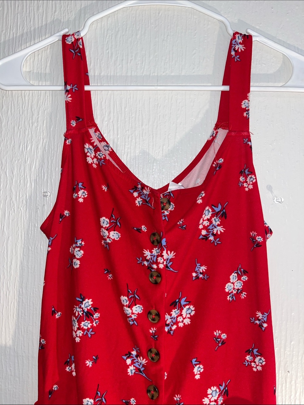 Red Floral Button-Front Romper - Picture 3 of 5